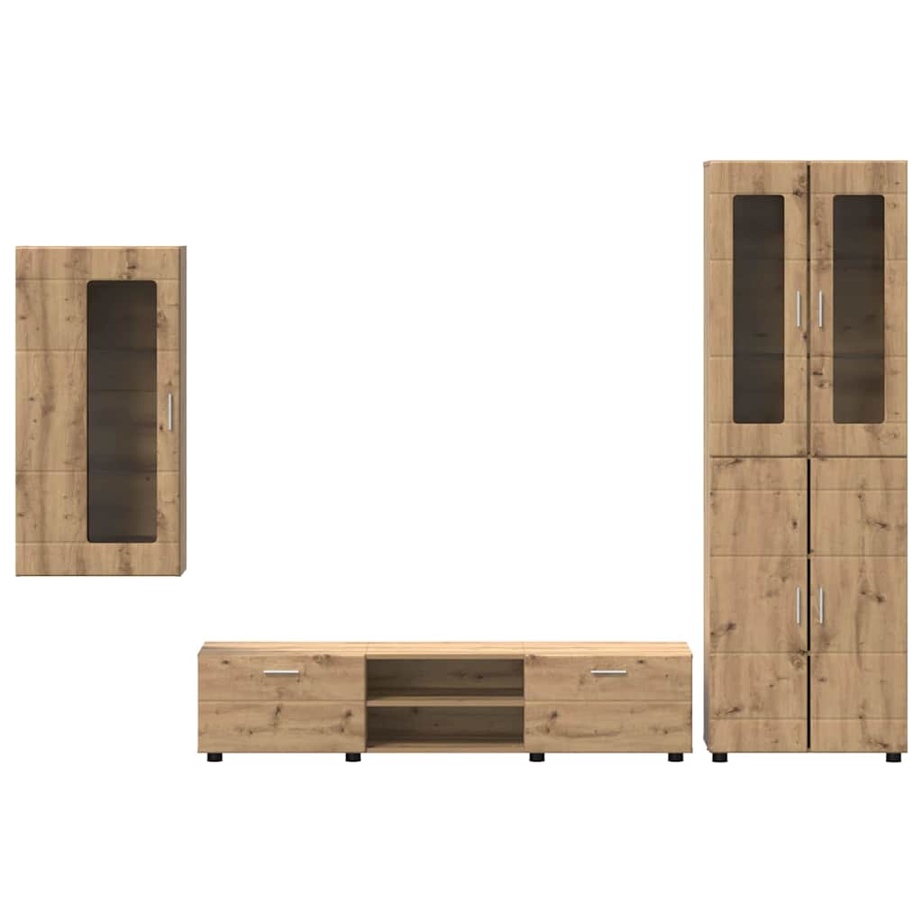 Ensemble meuble TV avec porte Chêne artisanal Bois d'ingénierie - XIOS