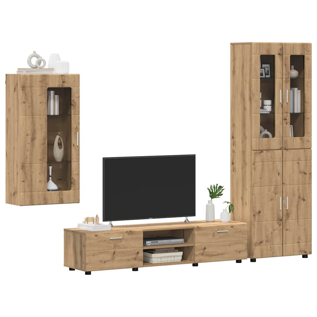 Ensemble meuble TV avec porte Chêne artisanal Bois d'ingénierie - XIOS