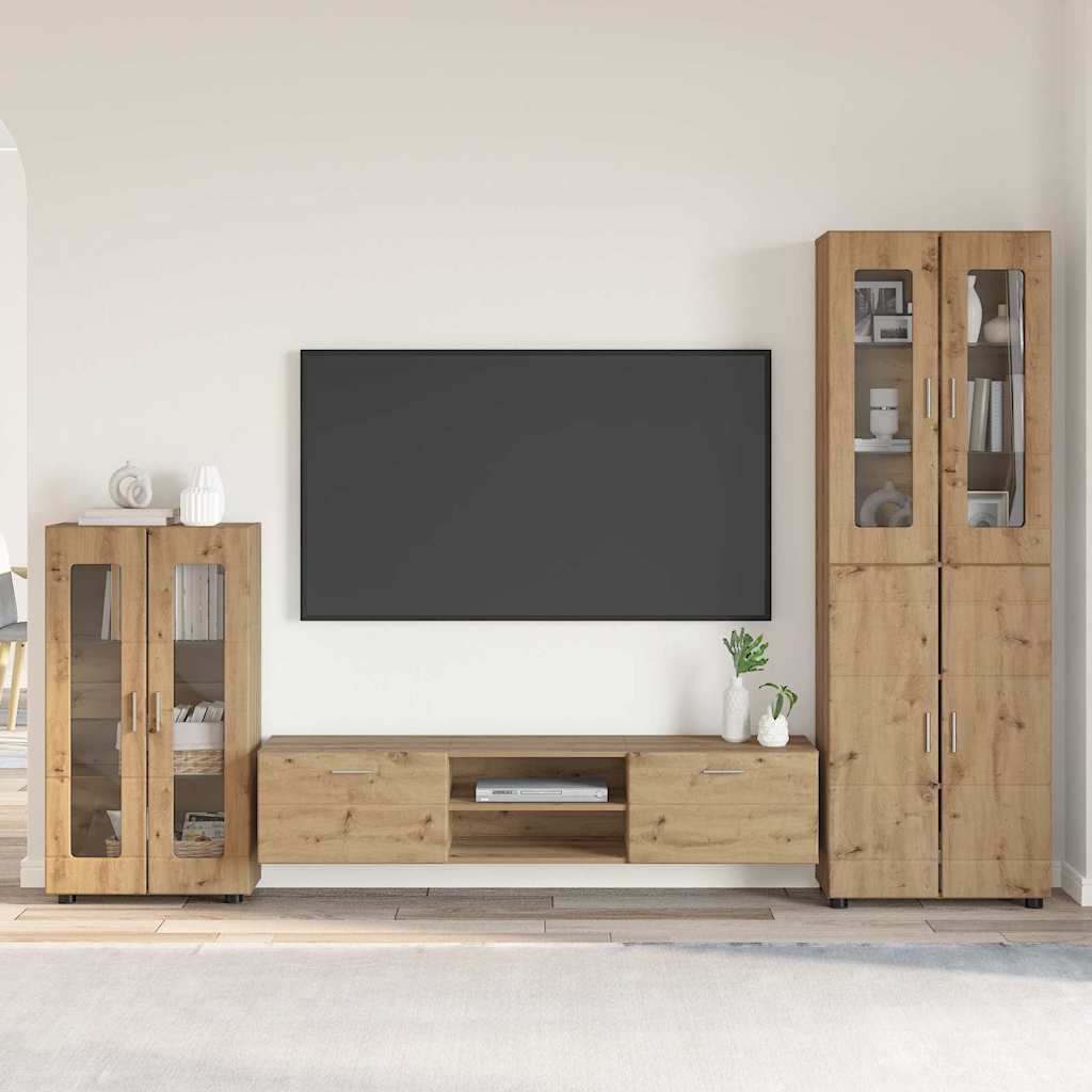 Ensemble meuble TV avec porte Chêne artisanal Bois d'ingénierie - XIOS