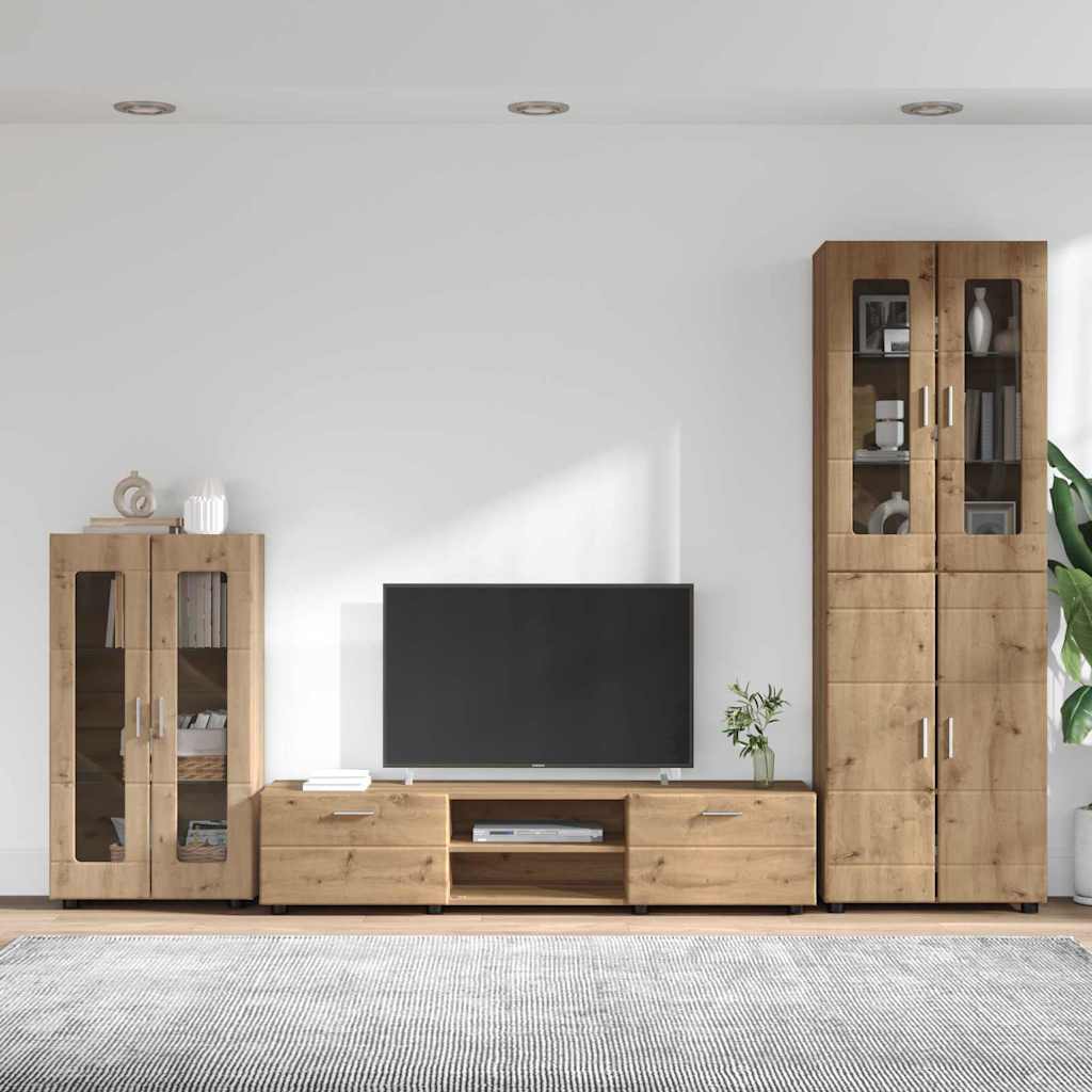 Ensemble meuble TV avec porte Chêne artisanal Bois d'ingénierie - XIOS