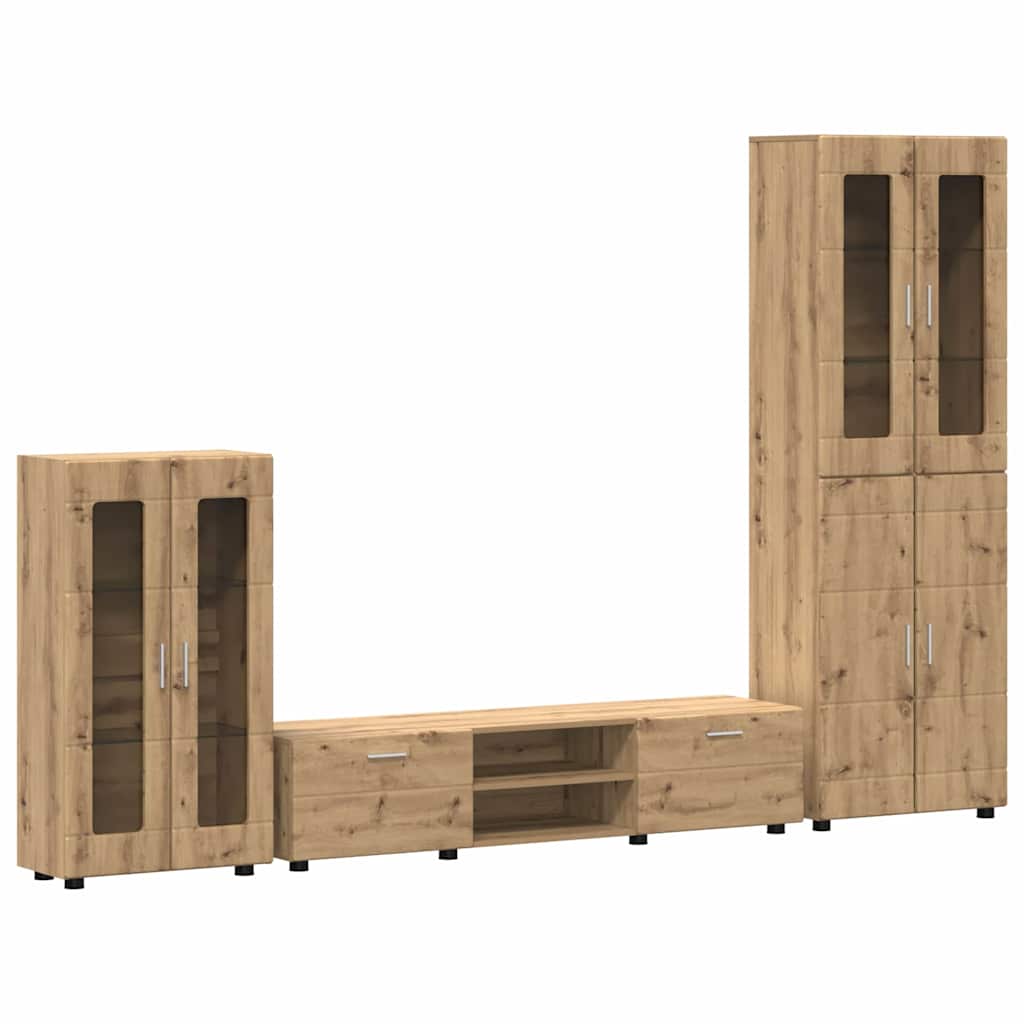 Ensemble meuble TV avec porte Chêne artisanal Bois d'ingénierie - XIOS