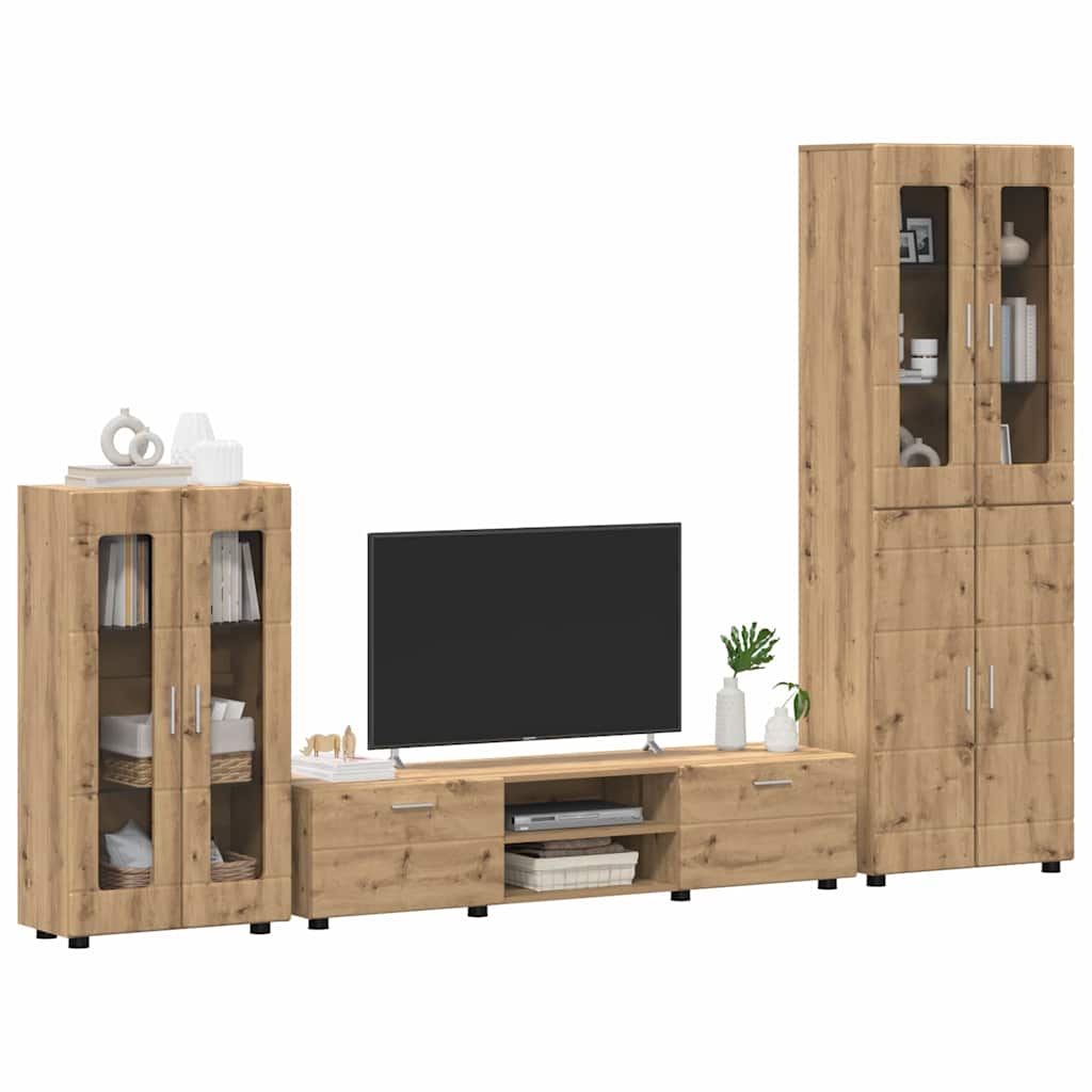 Ensemble meuble TV avec porte Chêne artisanal Bois d'ingénierie - XIOS