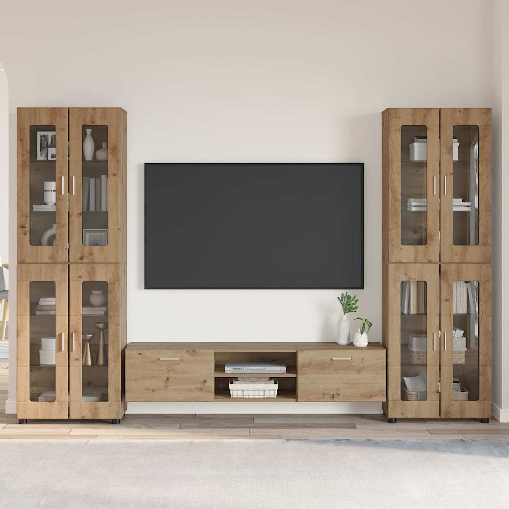 Ensemble meuble TV avec porte Chêne artisanal Bois d'ingénierie - XIOS