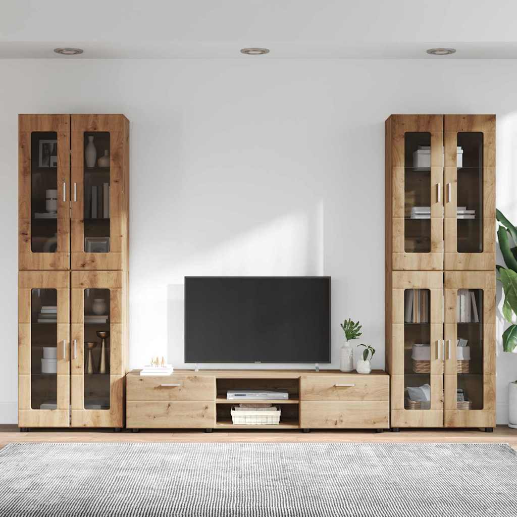 Ensemble meuble TV avec porte Chêne artisanal Bois d'ingénierie - XIOS