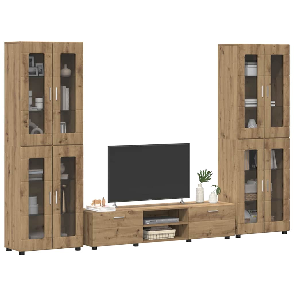 Ensemble meuble TV avec porte Chêne artisanal Bois d'ingénierie - XIOS
