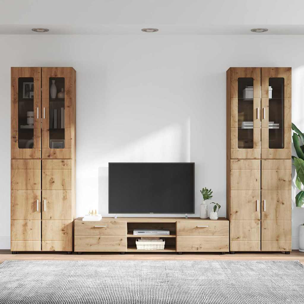 Ensemble meuble TV avec porte Chêne artisanal Bois d'ingénierie - XIOS