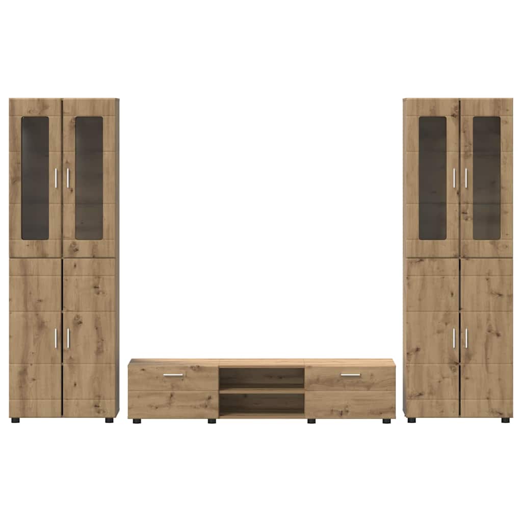 Ensemble meuble TV avec porte Chêne artisanal Bois d'ingénierie - XIOS