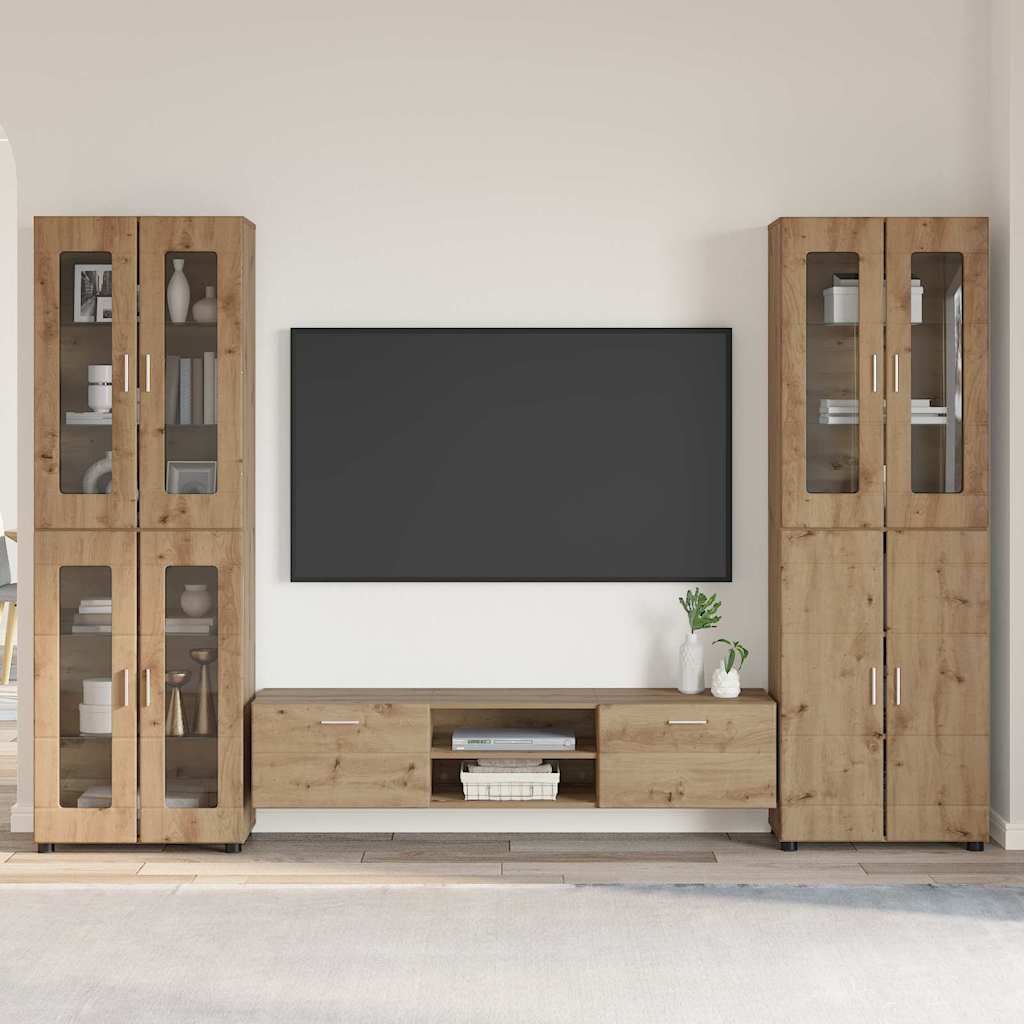 Ensemble meuble TV avec porte Chêne artisanal Bois d'ingénierie - XIOS
