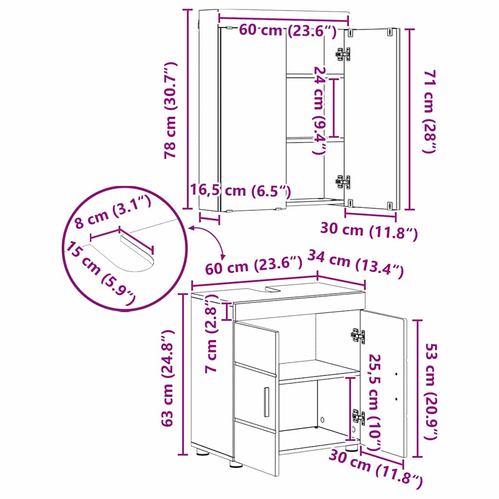 Ensemble de mobilier de salle de bain TULUM 3 pc Bois ancien - XIOS
