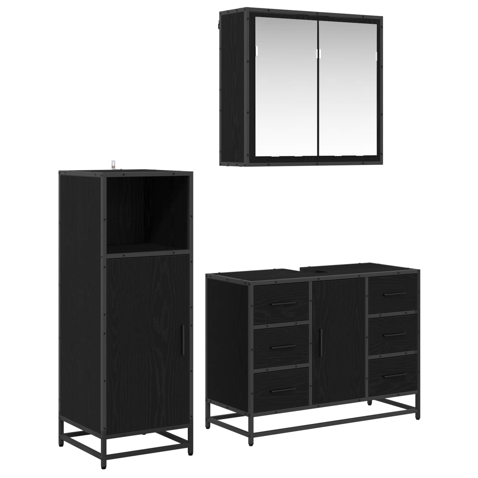 Ensemble de mobilier de salle de bain 3 pc Chêne noir