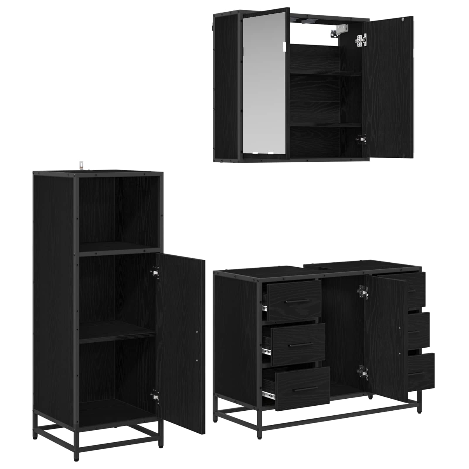Ensemble de mobilier de salle de bain 3 pc Chêne noir