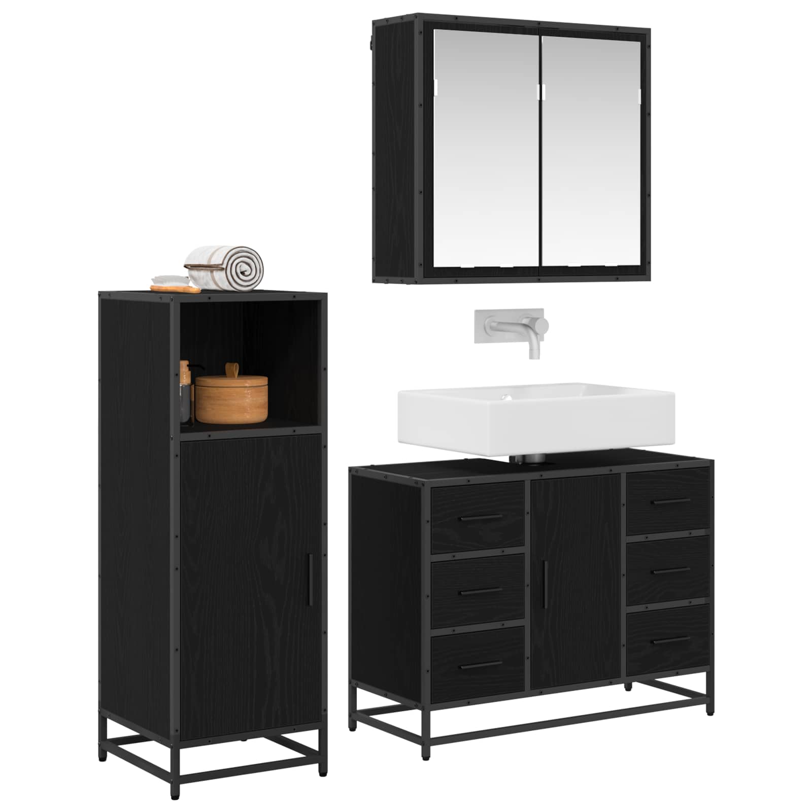 Ensemble de mobilier de salle de bain 3 pc Chêne noir
