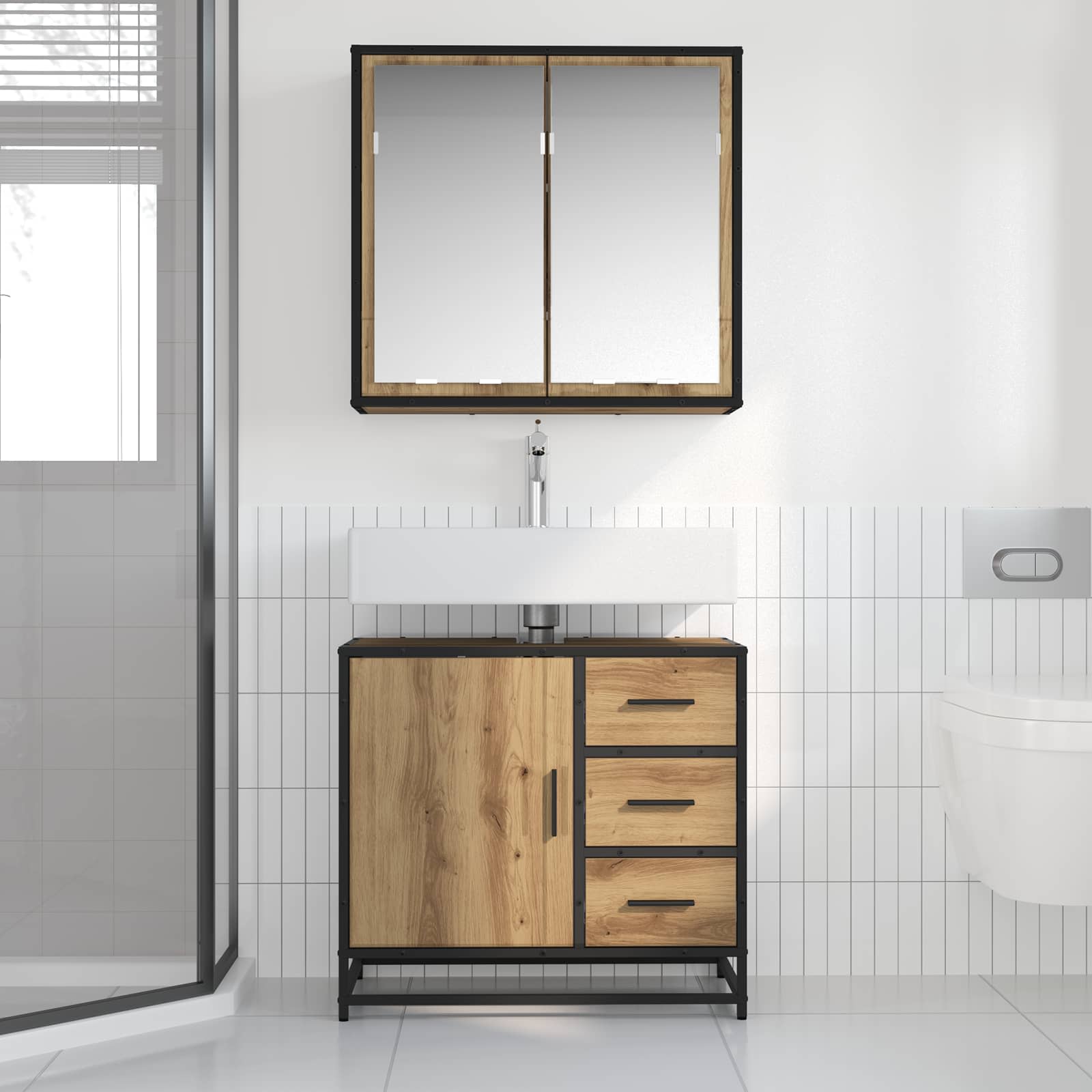 Ensemble de mobilier de salle de bain 2 pc Chêne artisanal