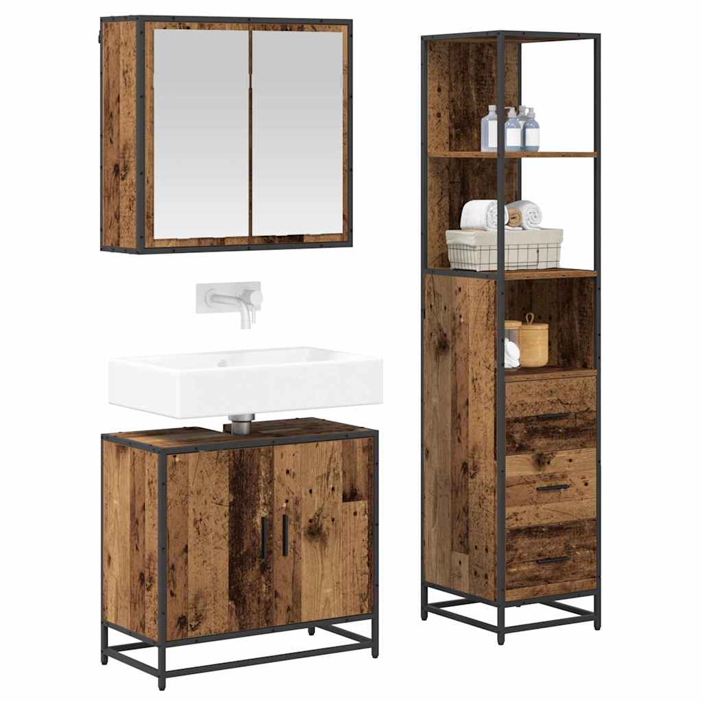 Ensemble de mobilier de salle de bain 3 pièces Bois Ancien