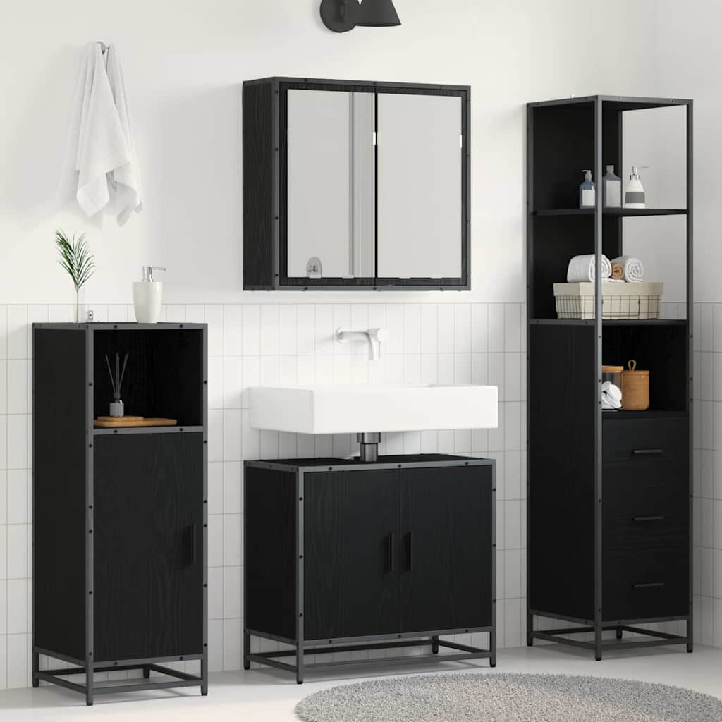 Ensemble de mobilier de salle de bain 3 pièces Chêne noir