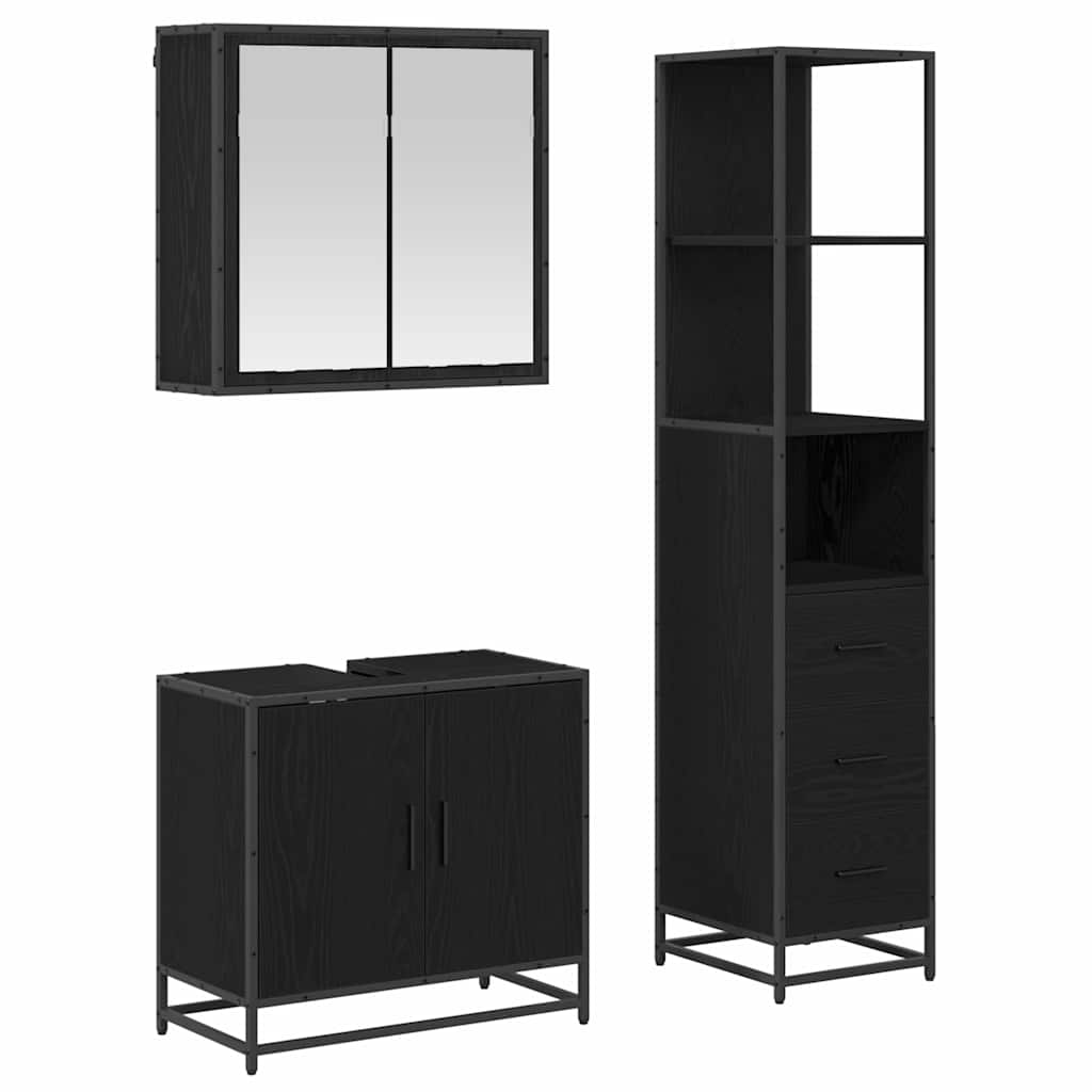 Ensemble de mobilier de salle de bain 3 pièces Chêne noir