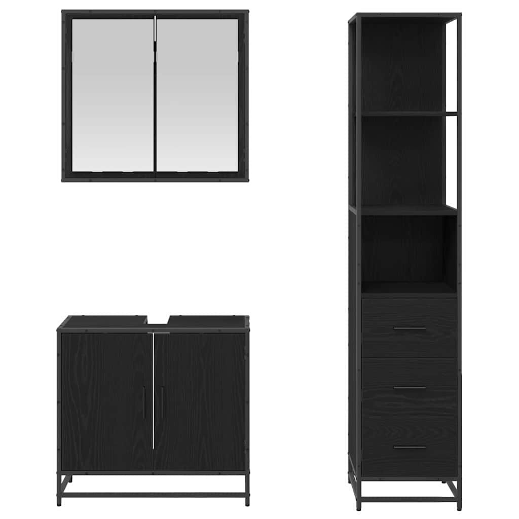 Ensemble de mobilier de salle de bain 3 pièces Chêne noir