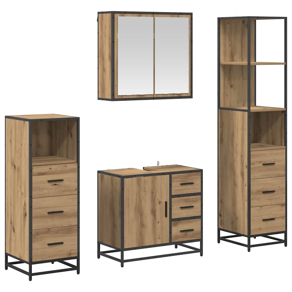 Ensemble de mobilier de salle de bain 4 pièces Chêne artisanal