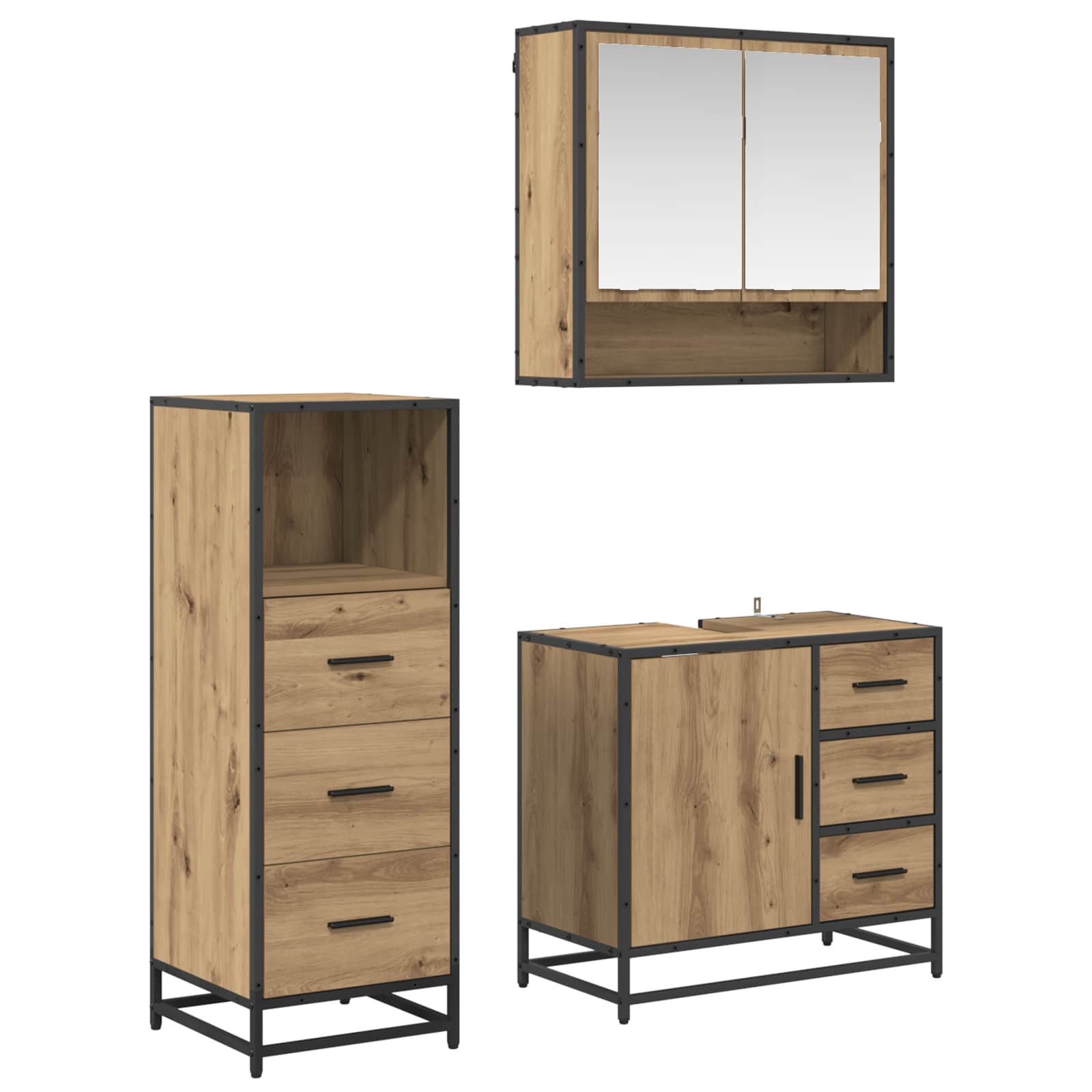 Ensemble de mobilier de salle de bain 3 pc Chêne artisanal