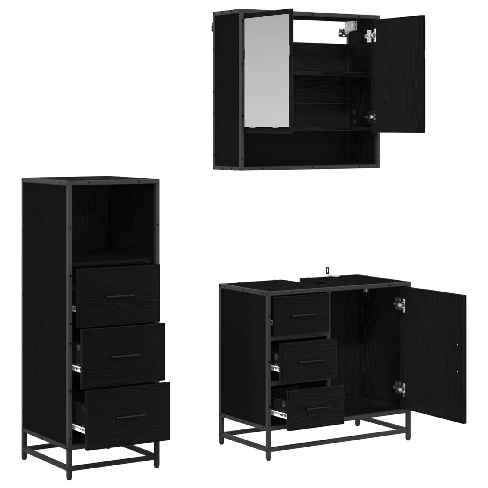 Ensemble de mobilier de salle de bain 3 pc Chêne noir