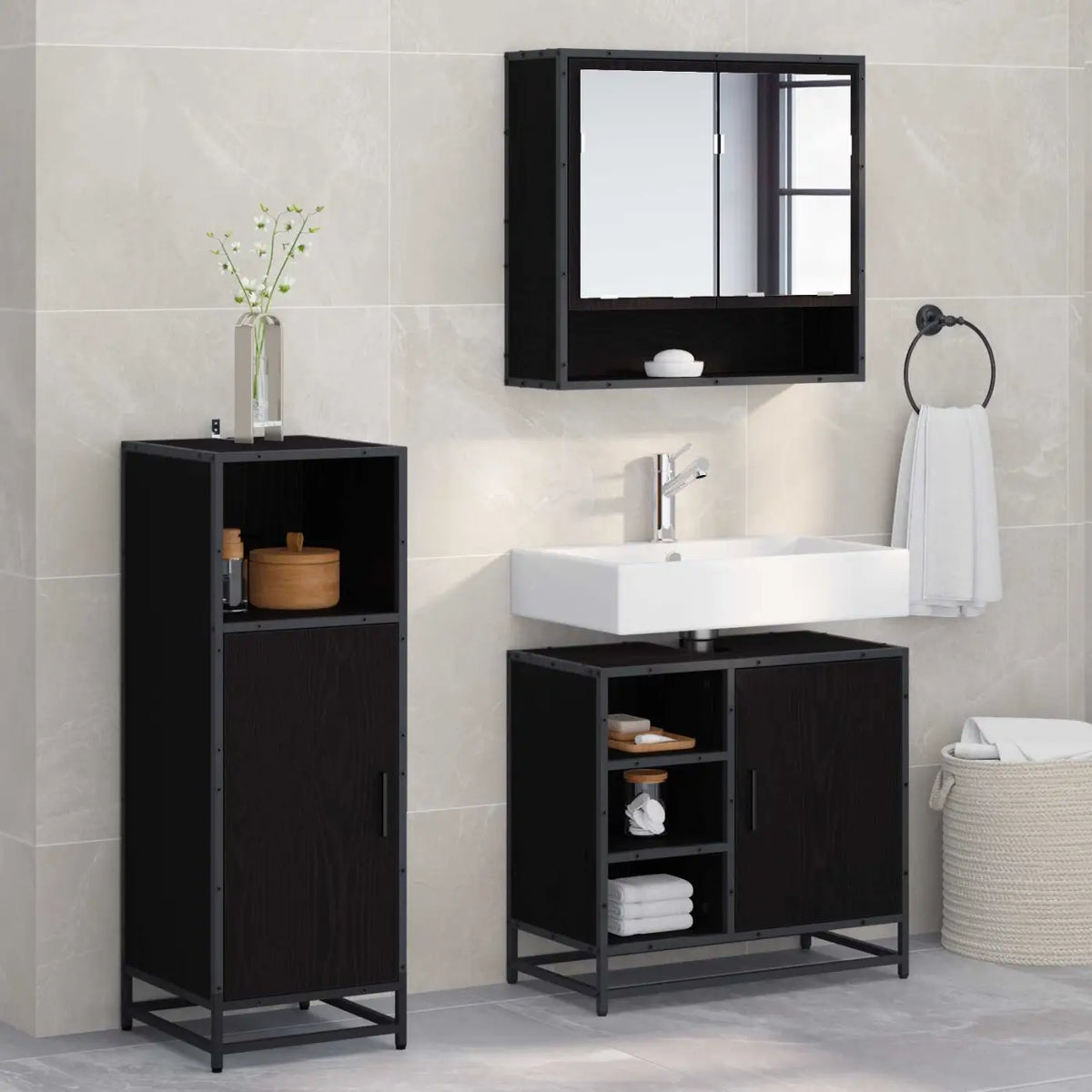 Ensemble de mobilier de salle de bain 3 pc Chêne noir - XIOS
