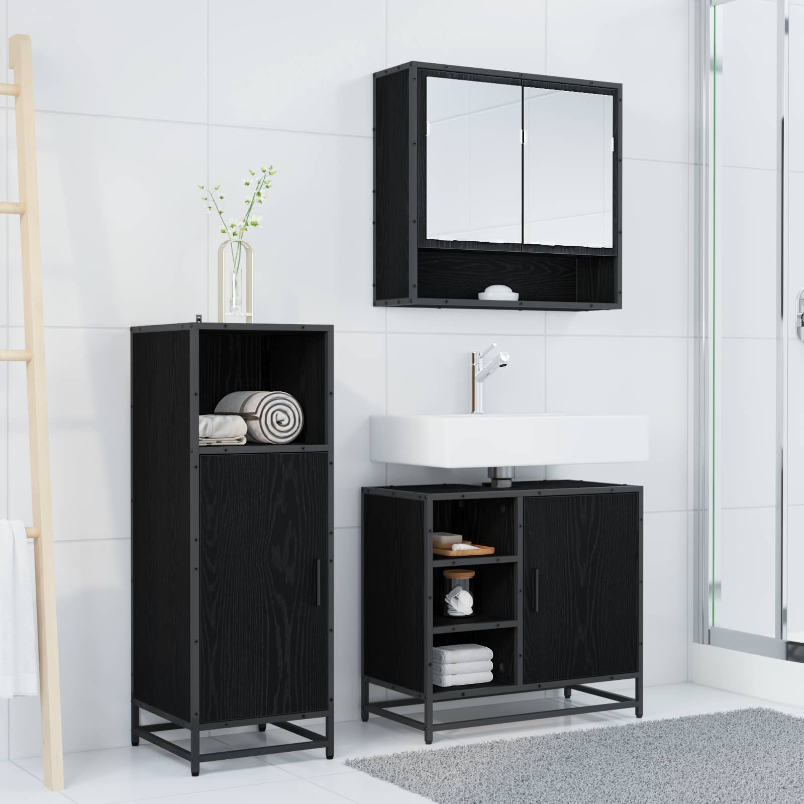 Ensemble de mobilier de salle de bain 3 pc Chêne noir
