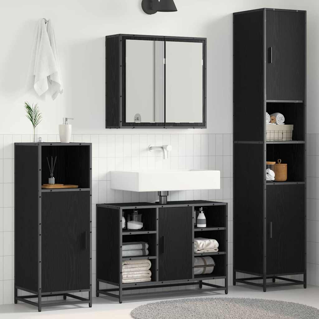 Ensemble de mobilier de salle de bain 4 pièces Chêne noir