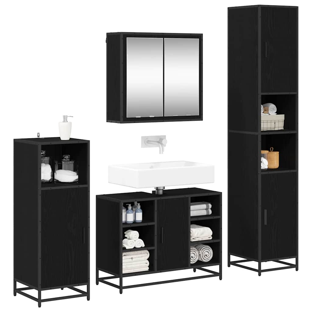 Ensemble de mobilier de salle de bain 4 pièces Chêne noir