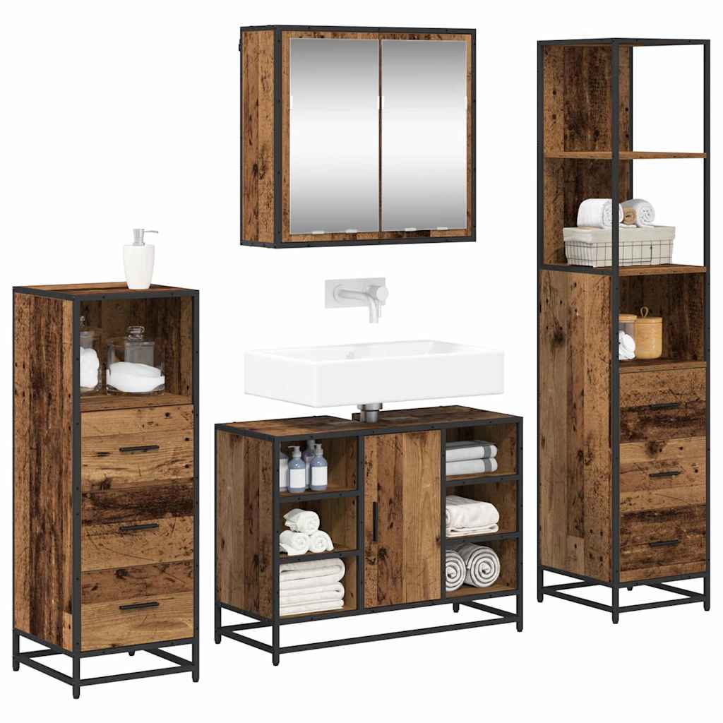 Ensemble de mobilier de salle de bain 4 pc Bois Ancien