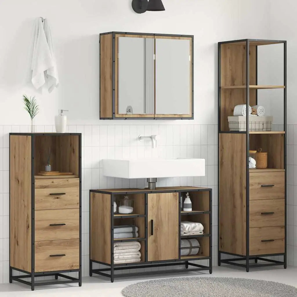 Ensemble de mobilier de salle de bain 4 pc Chêne artisanal - XIOS