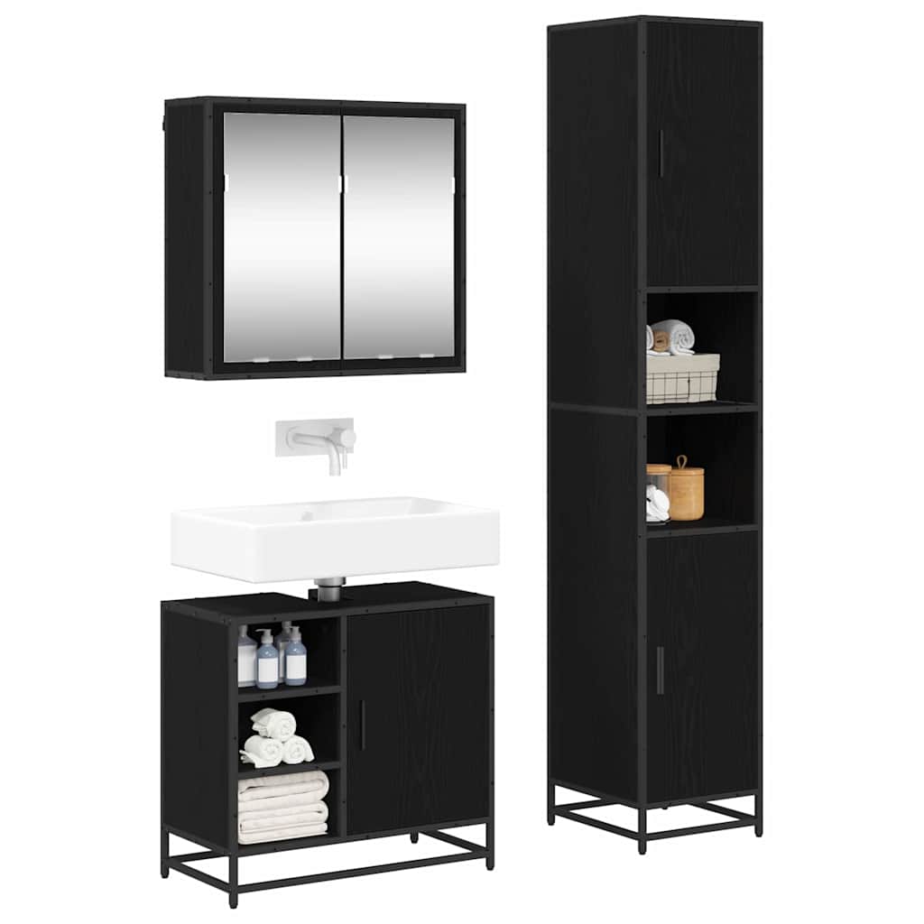 Ensemble de mobilier de salle de bain 3 pièces Chêne noir