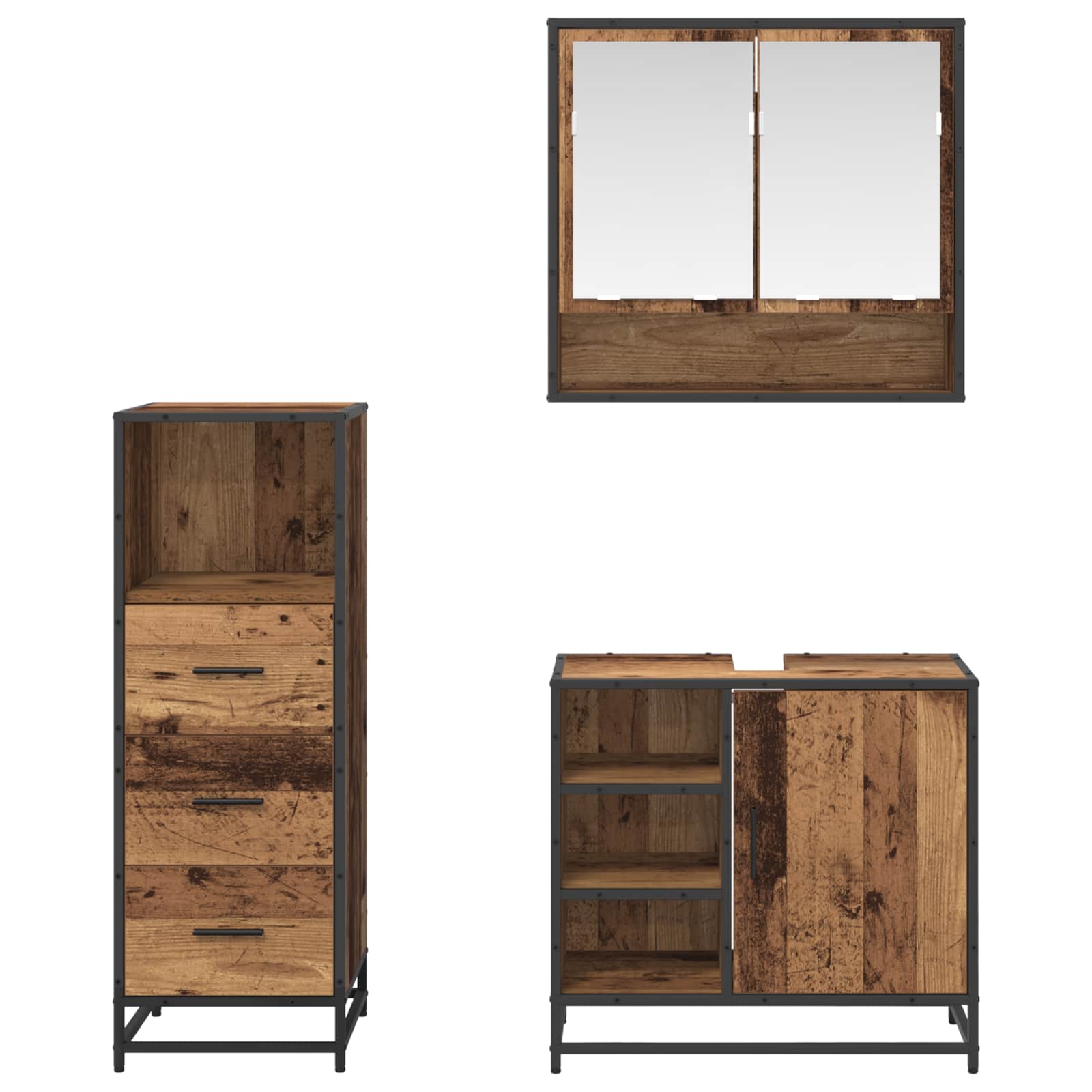 Ensemble de mobilier de salle de bain 3 pc Bois Ancien