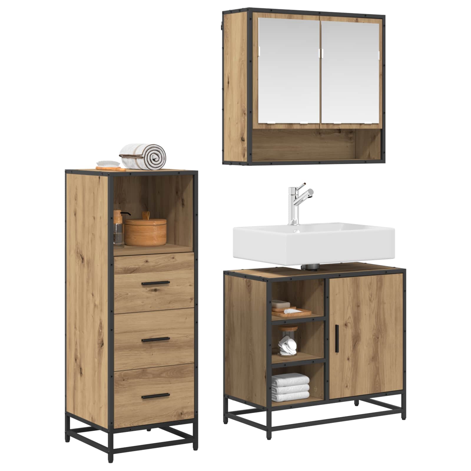 Ensemble de mobilier de salle de bain 3 pièces Chêne artisanal