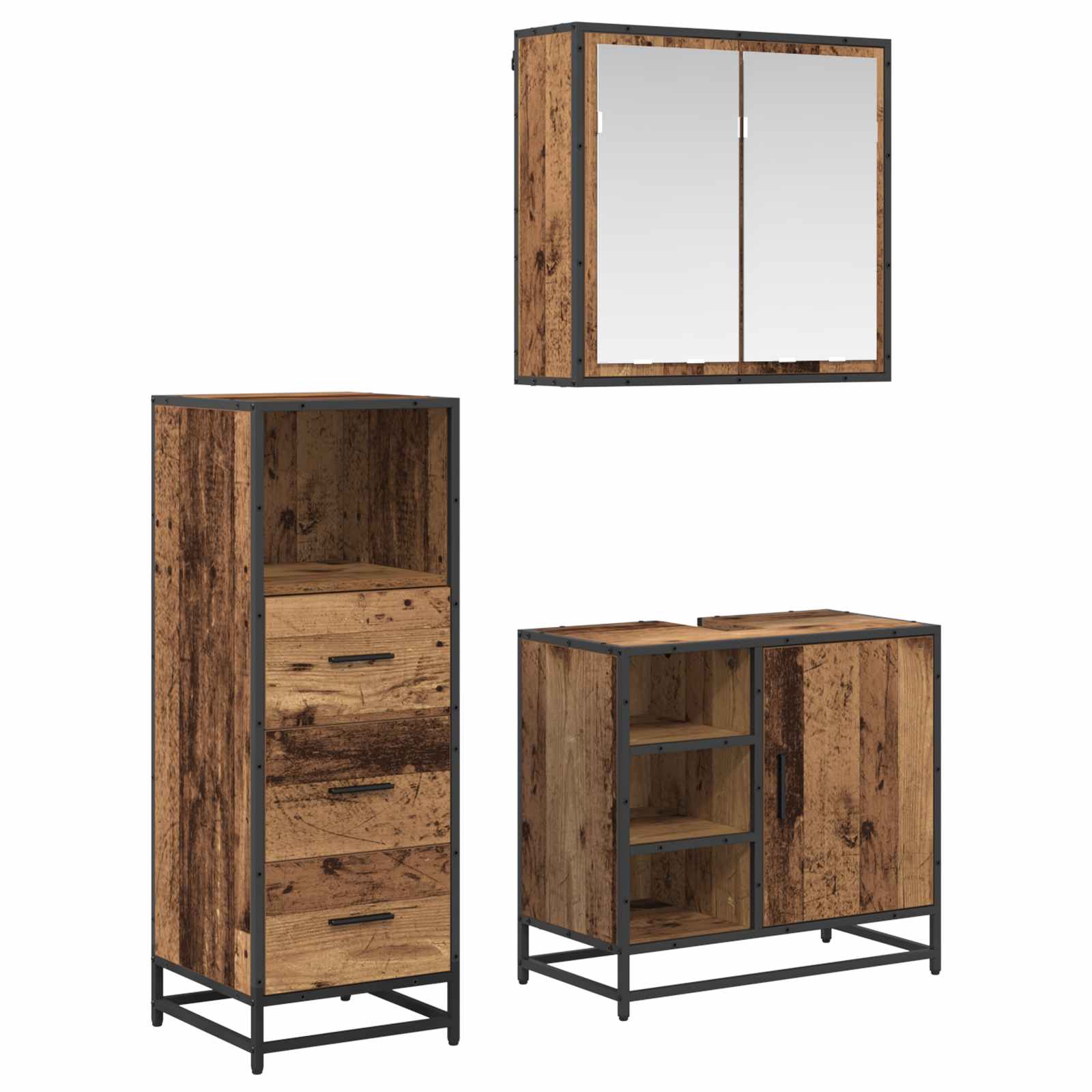 Ensemble de mobilier de salle de bain 3 pc Bois Ancien