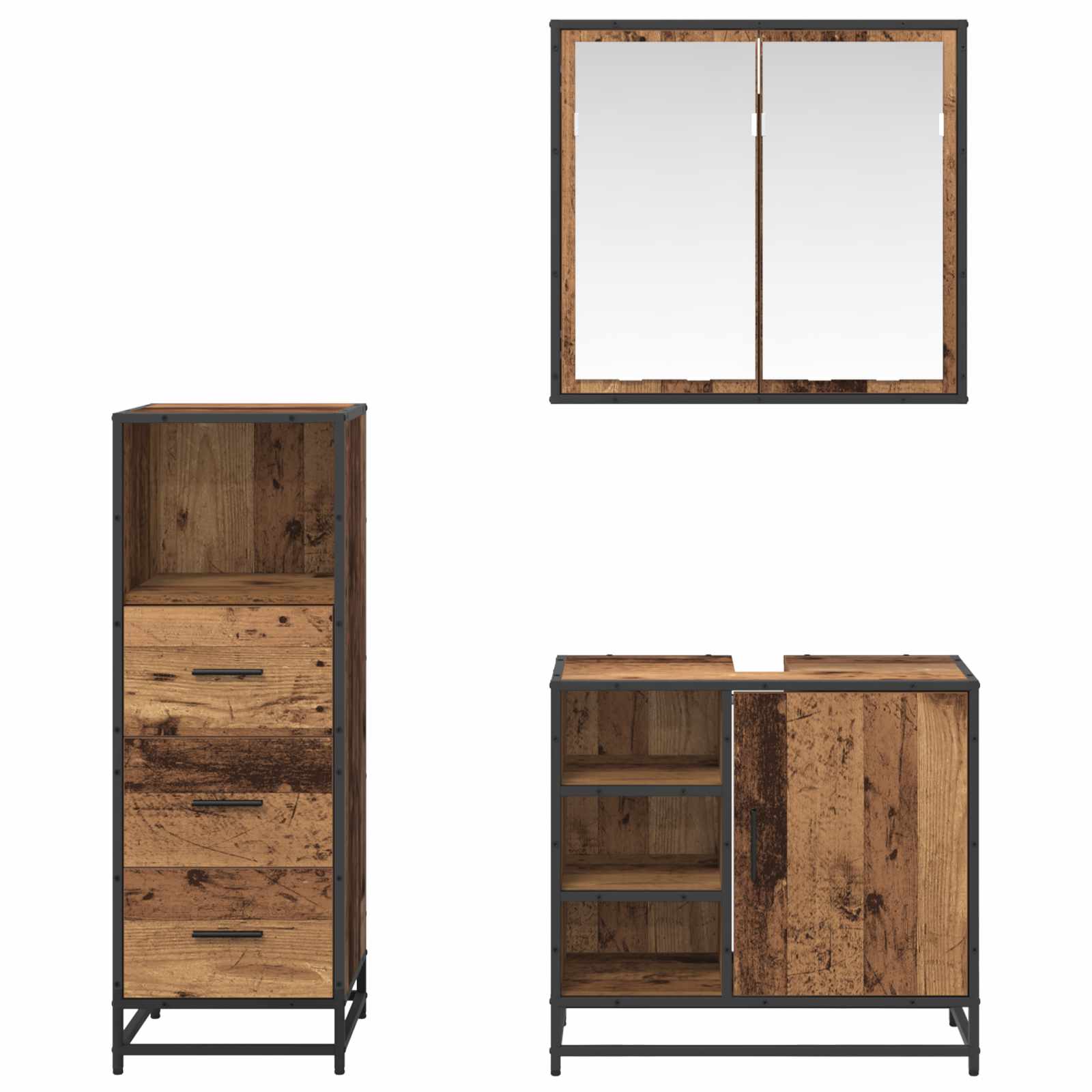 Ensemble de mobilier de salle de bain 3 pc Bois Ancien