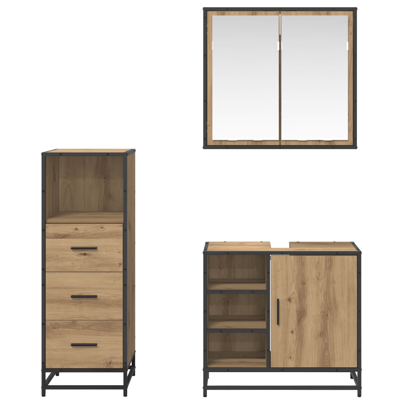 Ensemble de mobilier de salle de bain 3 pc Chêne artisanal