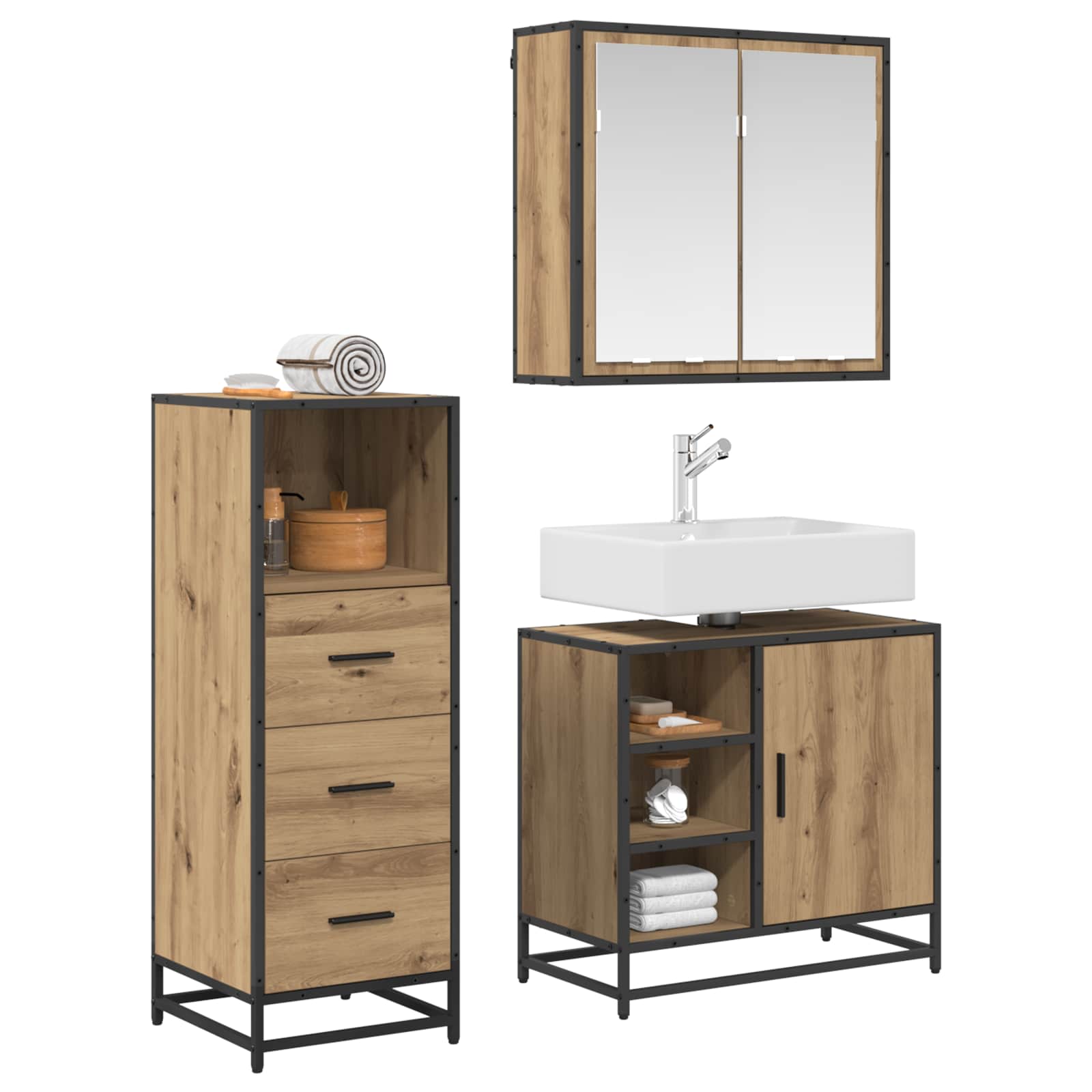 Ensemble de mobilier de salle de bain 3 pc Chêne artisanal