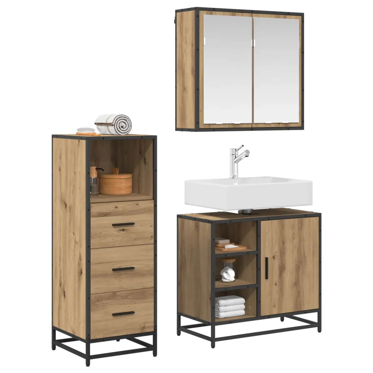 Ensemble de mobilier de salle de bain 3 pc Chêne artisanal - XIOS