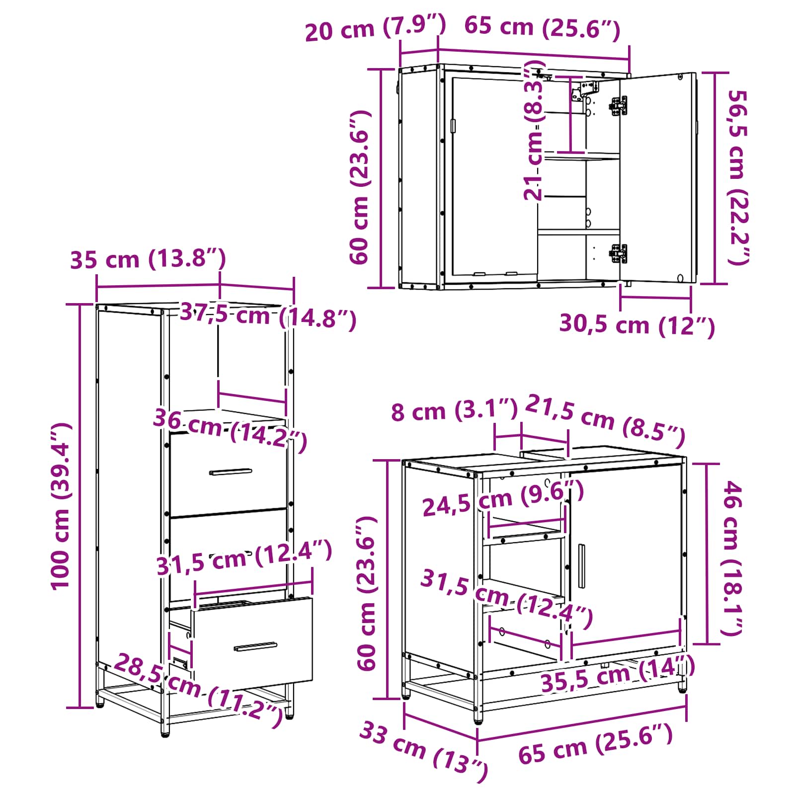 Ensemble de mobilier de salle de bain 3 pc Chêne artisanal