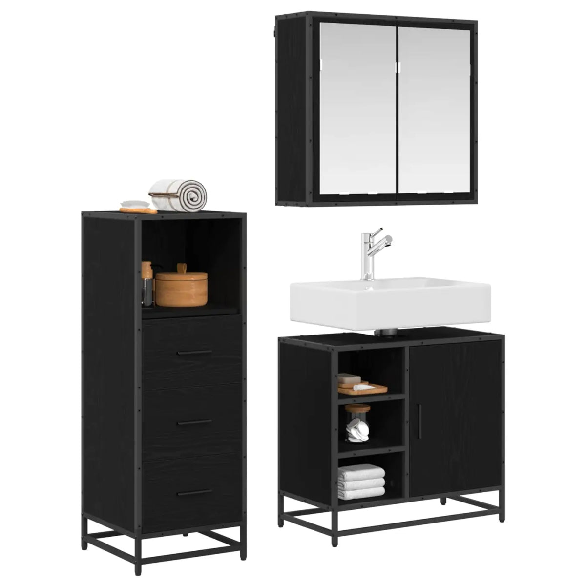 Ensemble de mobilier de salle de bain 3 pc Chêne noir - XIOS