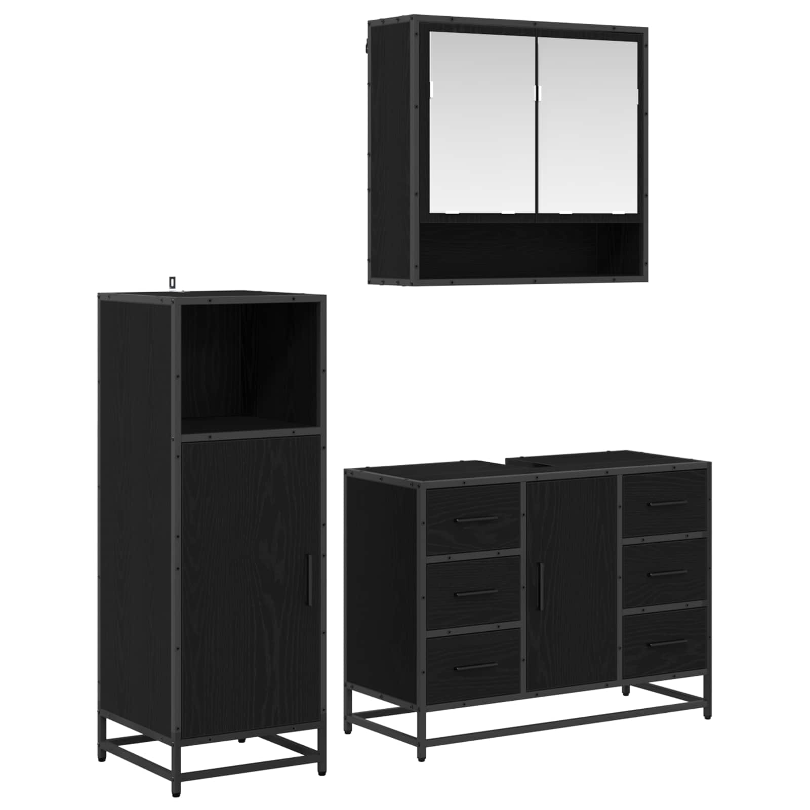 Ensemble de mobilier de salle de bain 3 pc Chêne noir