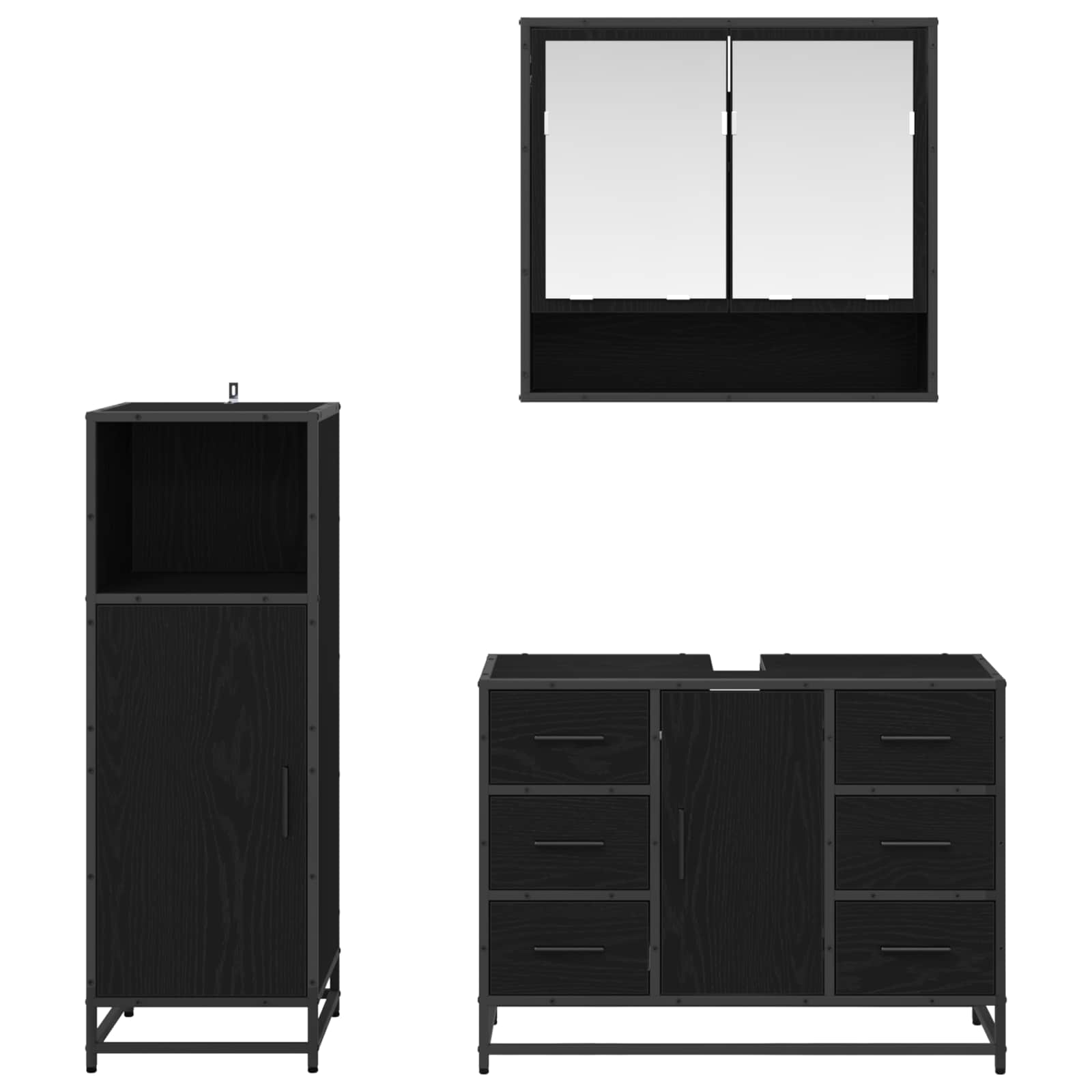 Ensemble de mobilier de salle de bain 3 pc Chêne noir
