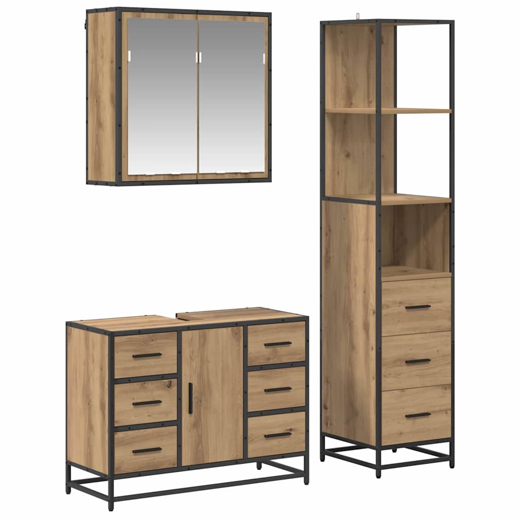 Ensemble de mobilier de salle de bain 3 pc Chêne artisanal
