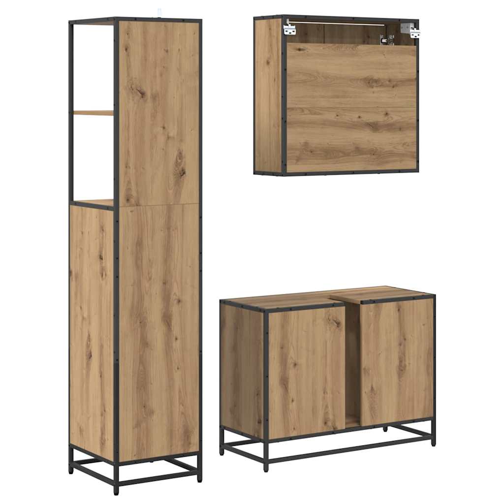 Ensemble de mobilier de salle de bain 3 pc Chêne artisanal