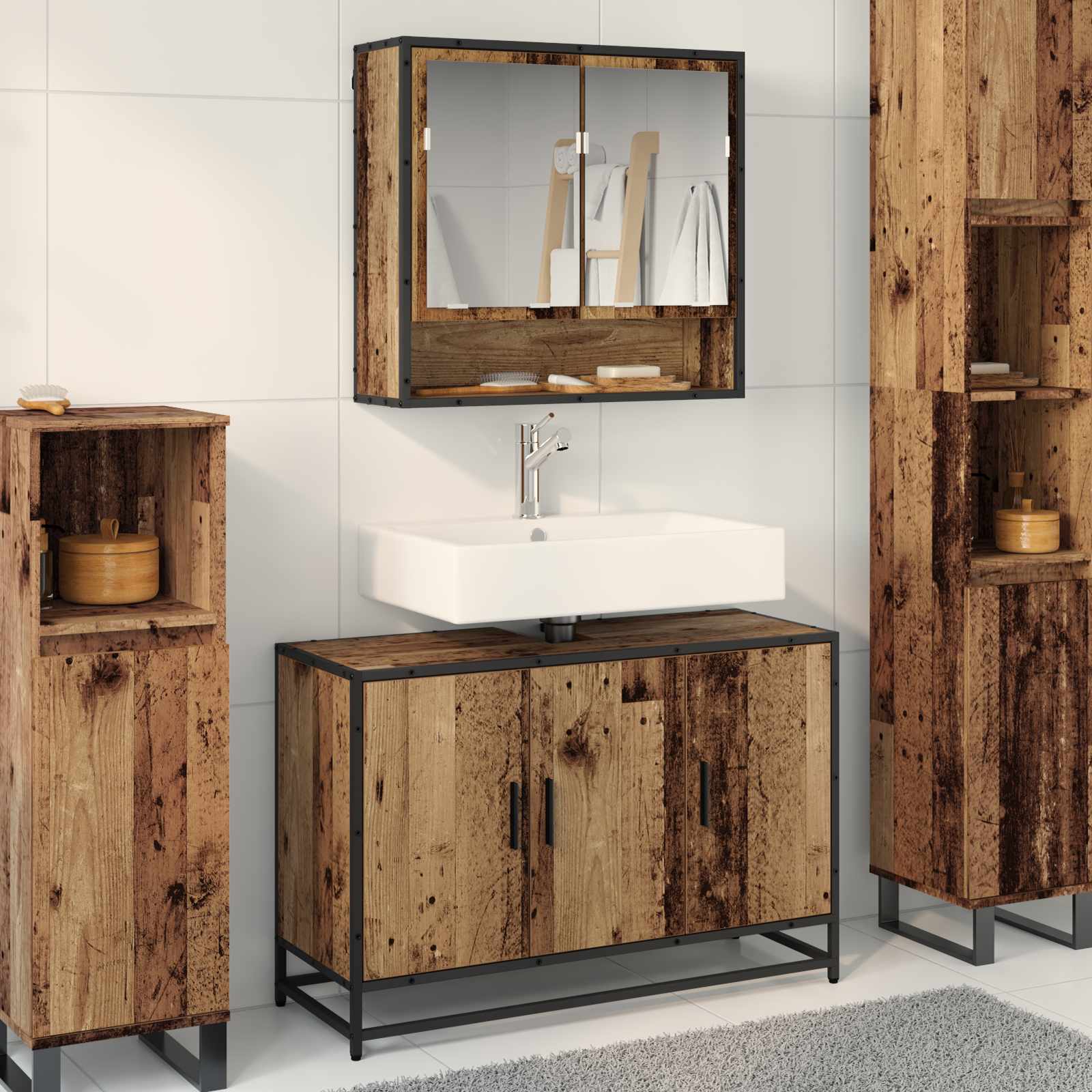 Ensemble de mobilier de salle de bain 2 pc Bois Ancien