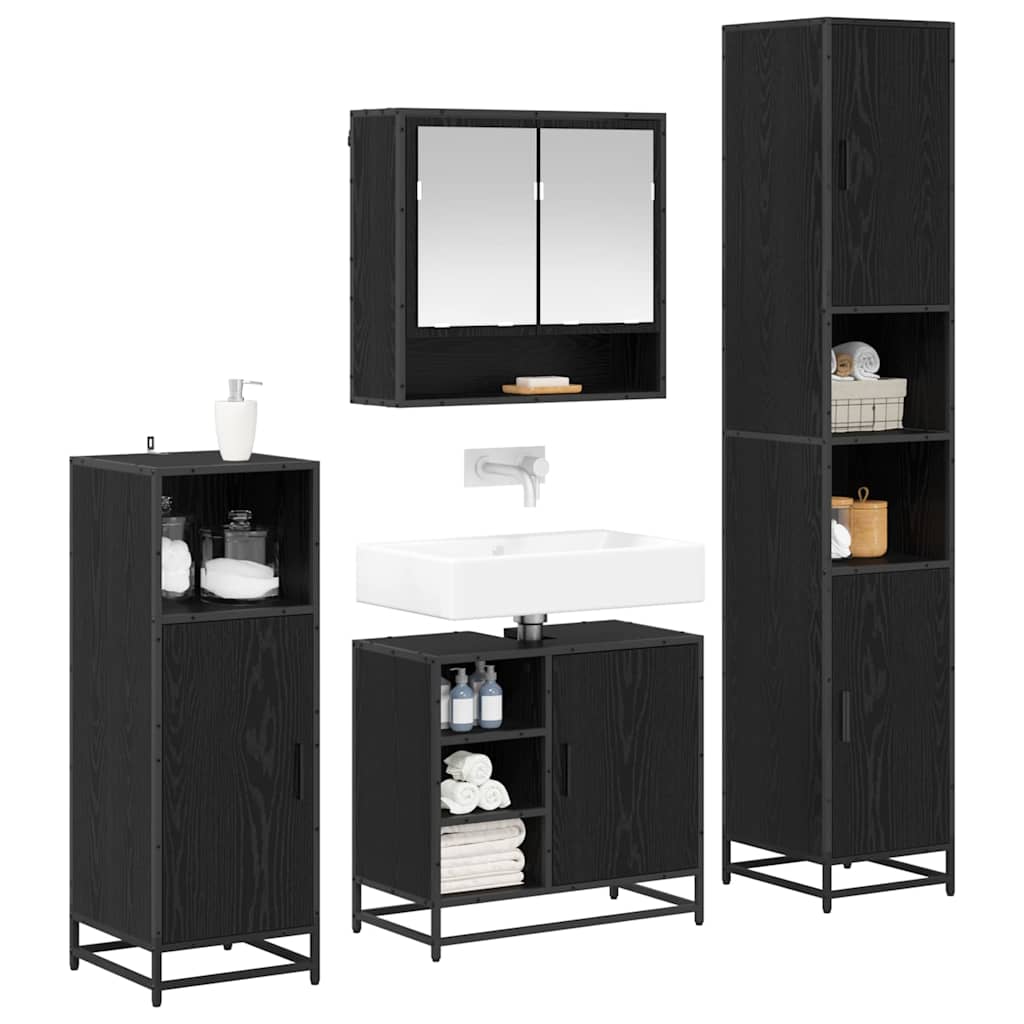Ensemble de mobilier de salle de bain 4 pièces Chêne noir