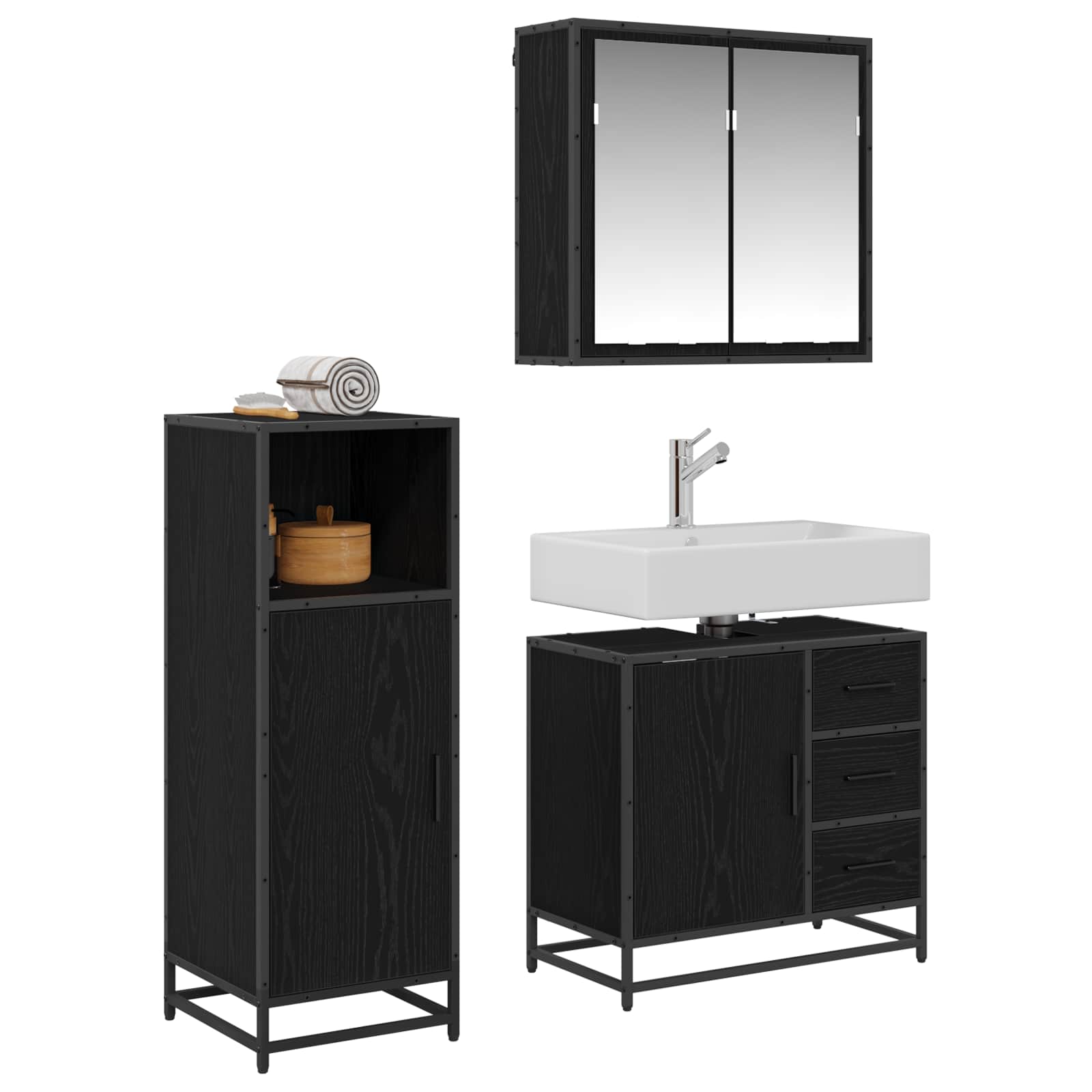 Ensemble de mobilier de salle de bain 3 pc Chêne noir