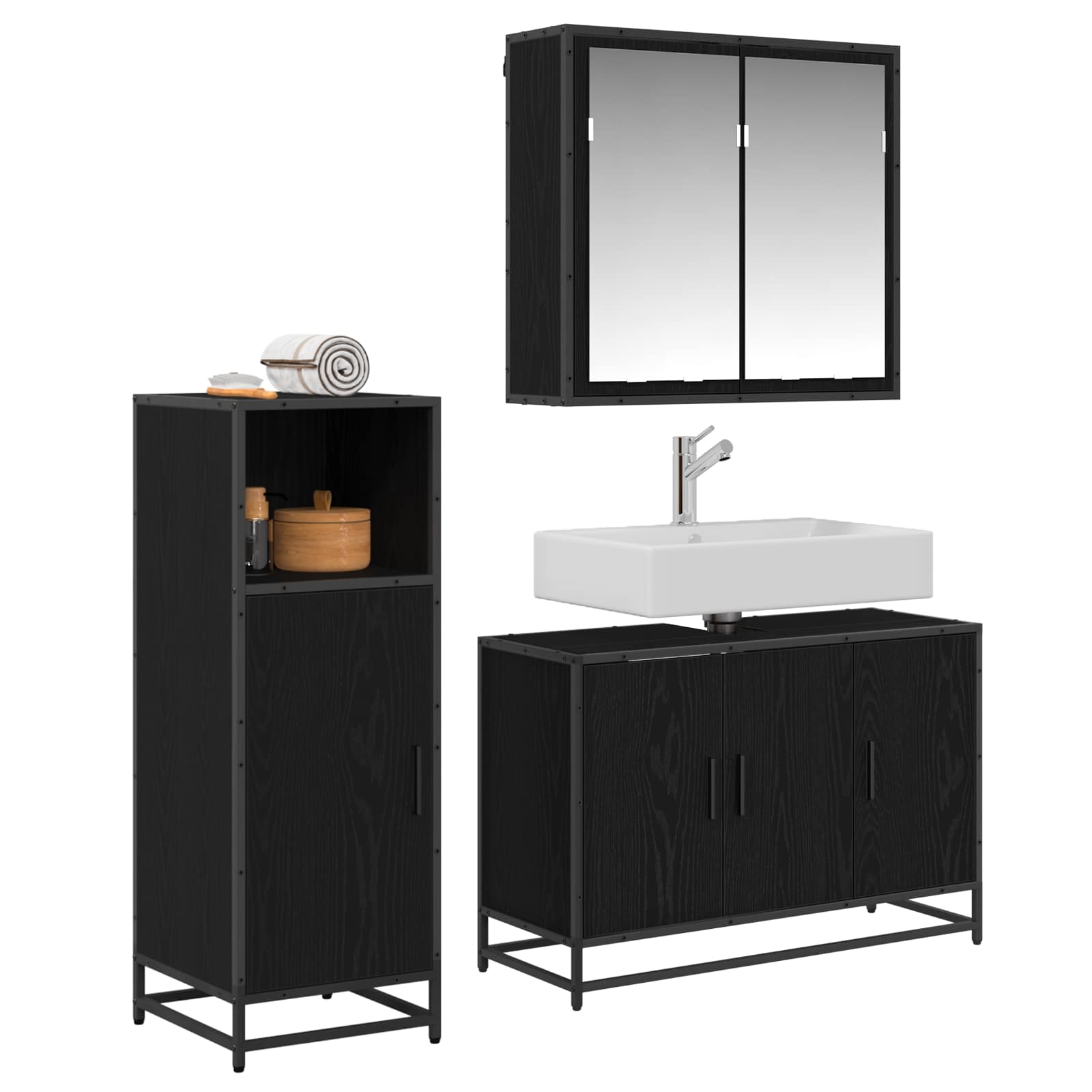 Ensemble de mobilier de salle de bain 3 pc Chêne noir