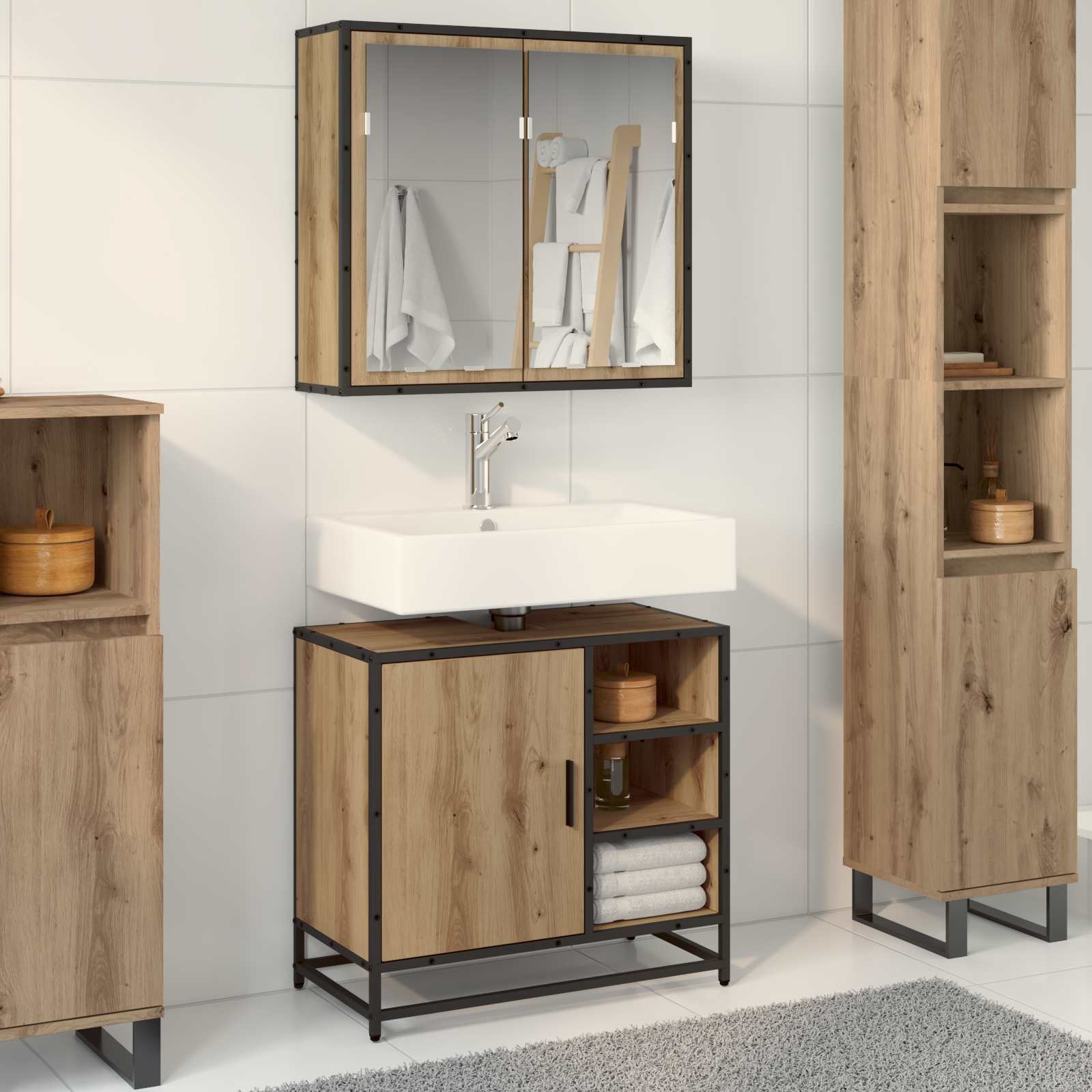 Ensemble de mobilier de salle de bain 2 pc Chêne artisanal
