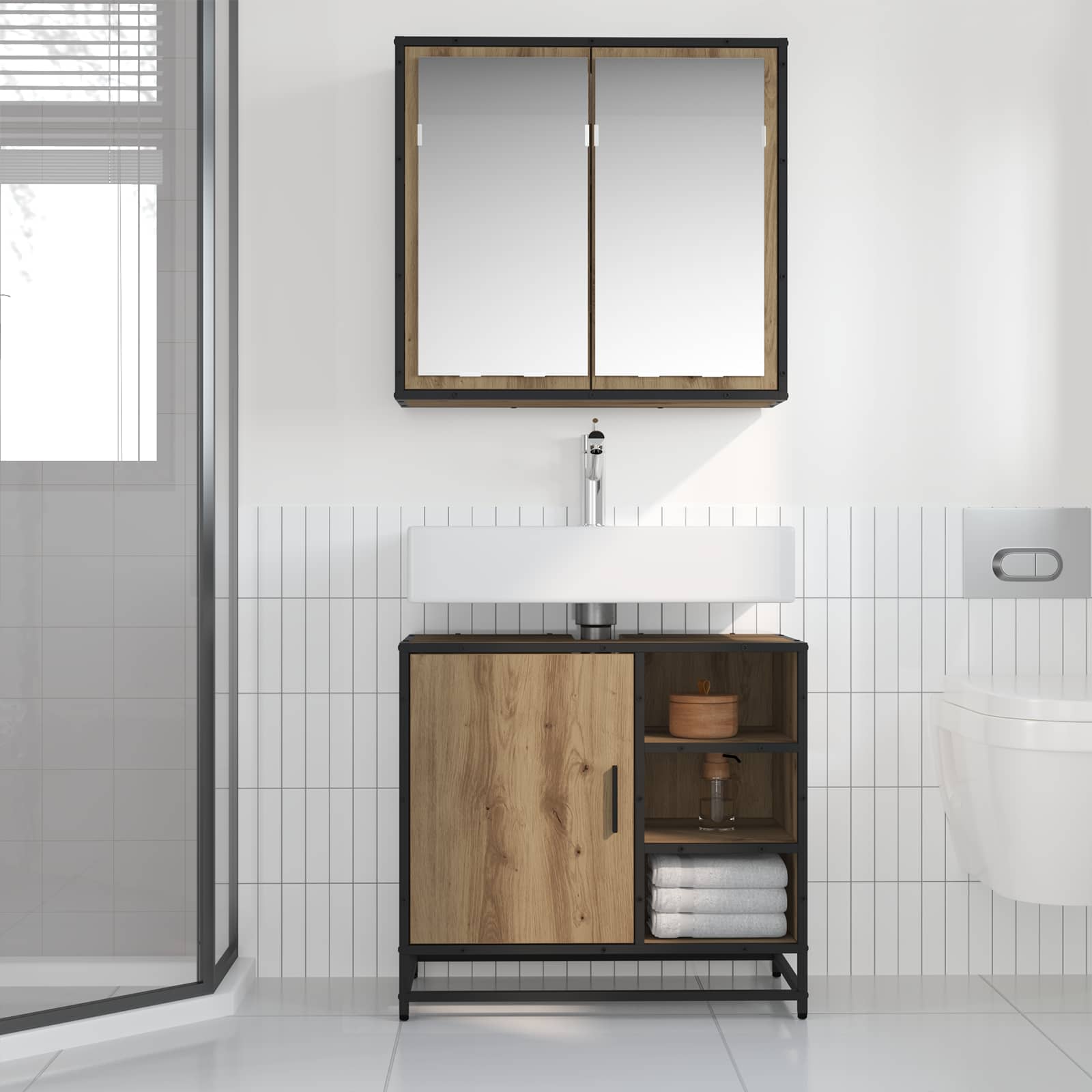 Ensemble de mobilier de salle de bain 2 pc Chêne artisanal
